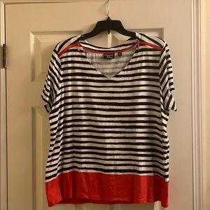 Red black white short sleeve top 1x